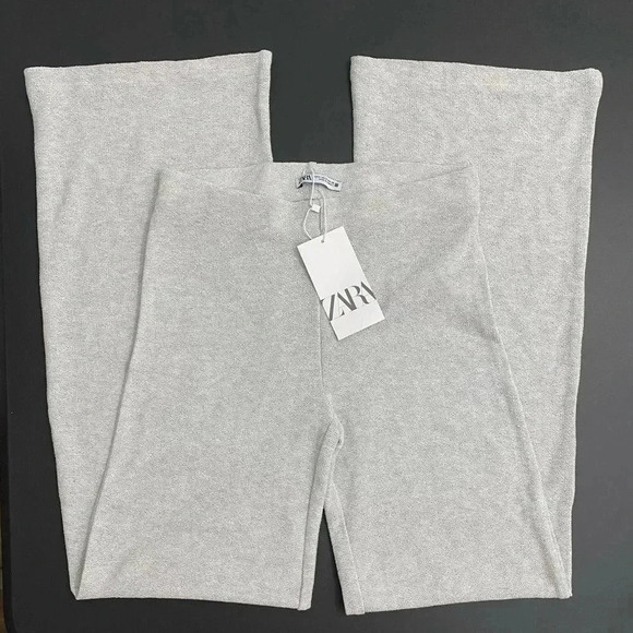 ZARA Wide Leg Knit Trousers Pull On Pants  Metallic Sheer Party Disco Rave - Picture 9 of 17